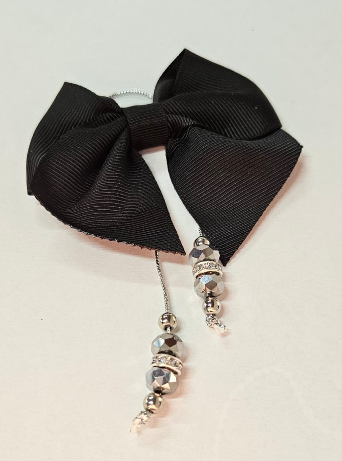 Laço Gorgurão Preto - detalhe prata