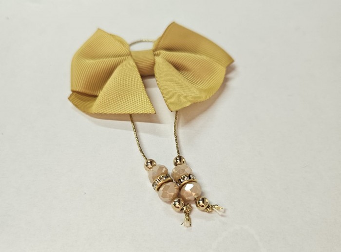 Laço Gorgurão Bege/Dourado - detalhe dourado