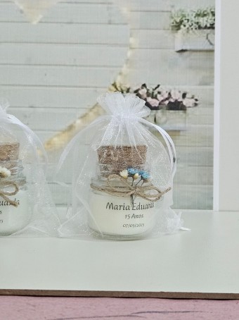 Mini vela aromática lembrancinha - tampa Rolha  - 30 gramas - Personalizada com organza